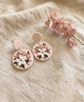 Blush Bouquet Drops: blush round earrings with a white flower bouquet